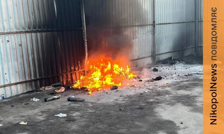 У селі біля Нікополя невідомі підпалили сміттєві баки: чоловік самостійно гасить вогонь