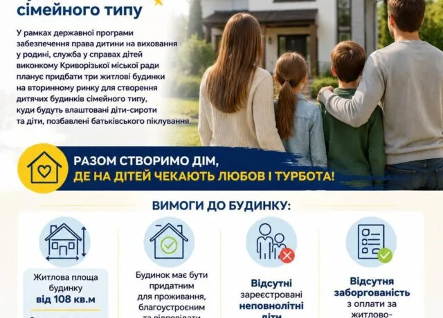 У Кривому Розі створять нові дитячі будинки сімейного типу